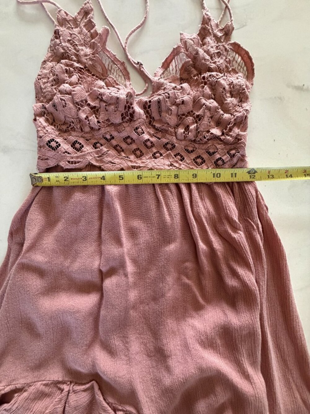 Free People Adella Slip Dress Mauve Pink Lace Boho Mini Dress Size M - Picture 5 of 16